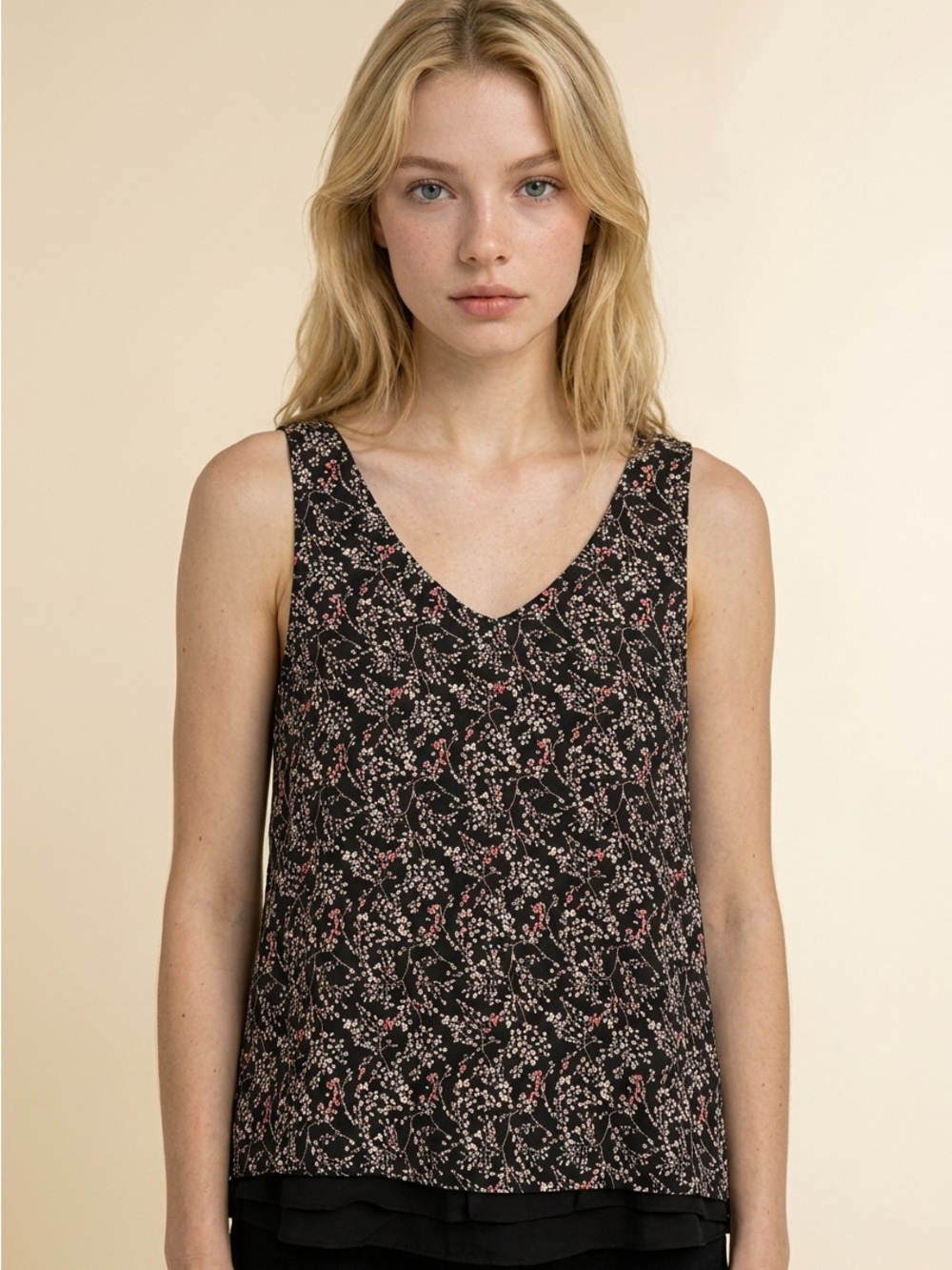 Tribal Floral Black Sleeveless Top